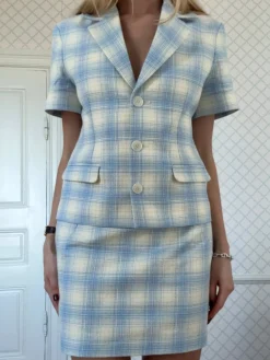 Blazers & Jackets|Sets>Djerf Avenue Brunch Blazer Blue Plaid