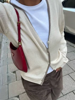 Knitwear|Sets>Djerf Avenue Contrast V-neck Cardigan Ivory