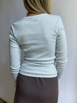 T-Shirts & Tops>Djerf Avenue Daily Long Sleeve Top Ribbed Grey Melange