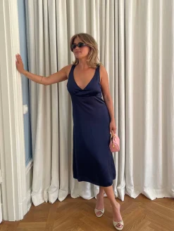 Dresses & Skirts>Djerf Avenue Evening Midi Dress Midnight Blue