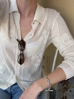 Shirts & Blouses|Knitwear>Djerf Avenue Flower Shirt Ivory