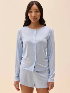 Pjs>Djerf Avenue Go Slow Buttoned Top Blue