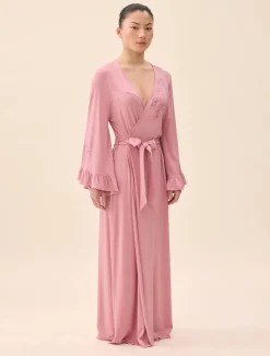 Robes>Djerf Avenue Go Slow Embroidered Robe Dusty Pink