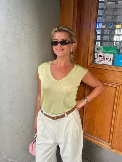 T-Shirts & Tops|Knitwear>Djerf Avenue Peridot V-neck Top Green