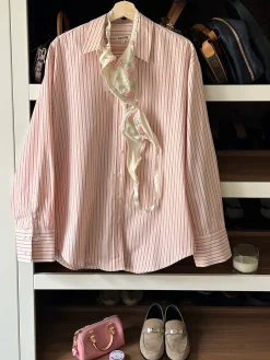 Shirts & Blouses>Djerf Avenue Poplin Classic Shirt Pink Stripe