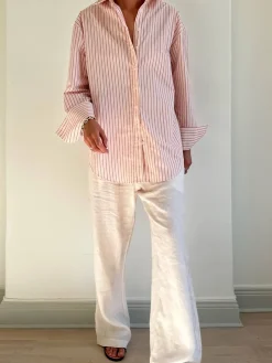 Shirts & Blouses>Djerf Avenue Poplin Classic Shirt Pink Stripe
