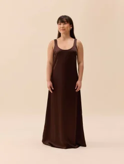 Dresses & Skirts>Djerf Avenue Satin Viscose Dress Dark mocha