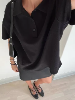 T-Shirts & Tops>Djerf Avenue Textured Polo Top Black
