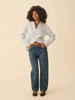 Shirts & Blouses|Sets>Djerf Avenue Unwind Shirt Blue Check